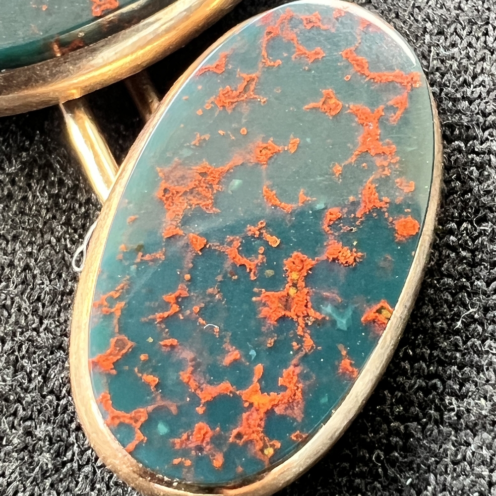 14 K gold Vintage Oval Blood   Stone Cufflinks